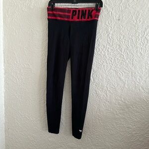 Victoria’s Secret Pink Cotton Yoga Leggings Black Crystal Bling Red Stripes S
